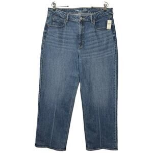Old Navy Extra High Rise Sky-Hi Wide-Leg Jeans Women16 Stretch Retro Skater New